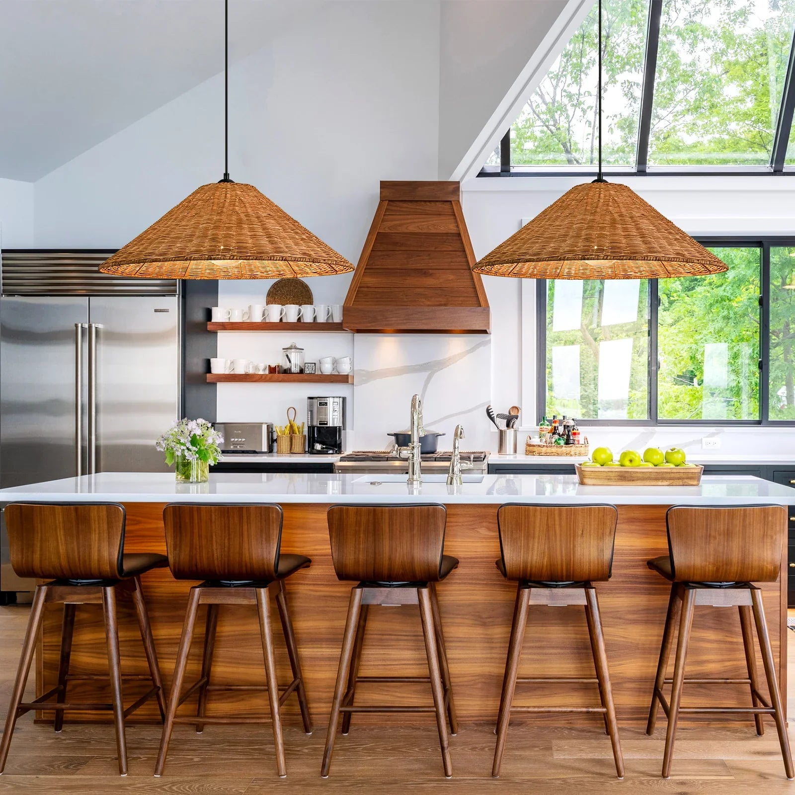 Carter Cone Woven Wicker Rattan Pendant Light