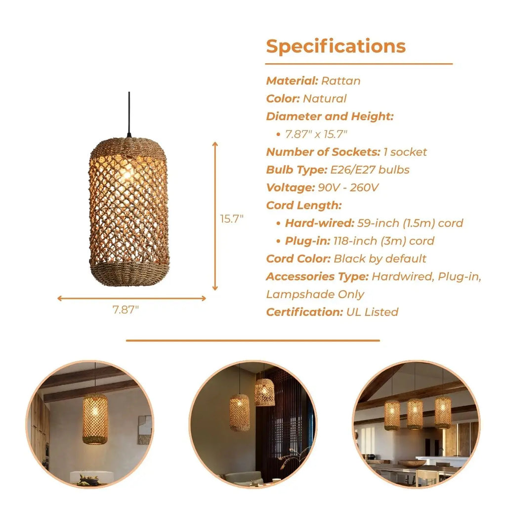 Meredith Basket Wicker Woven Pendant Light