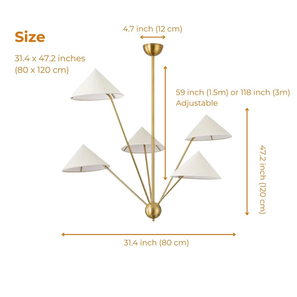 5 Arm Wabi Sabi Cone Fabric Ceiling Light