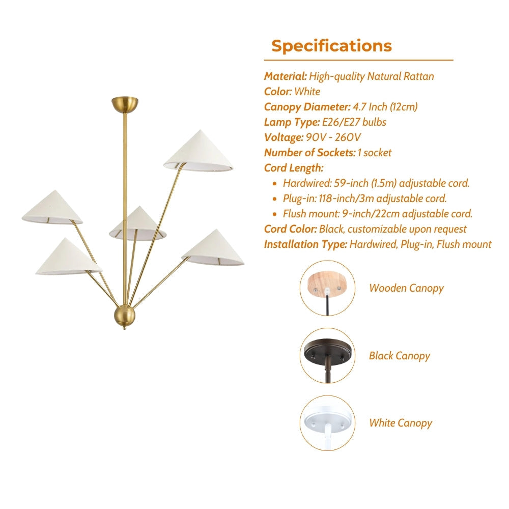 5 Arm Wabi Sabi Cone Fabric Ceiling Light