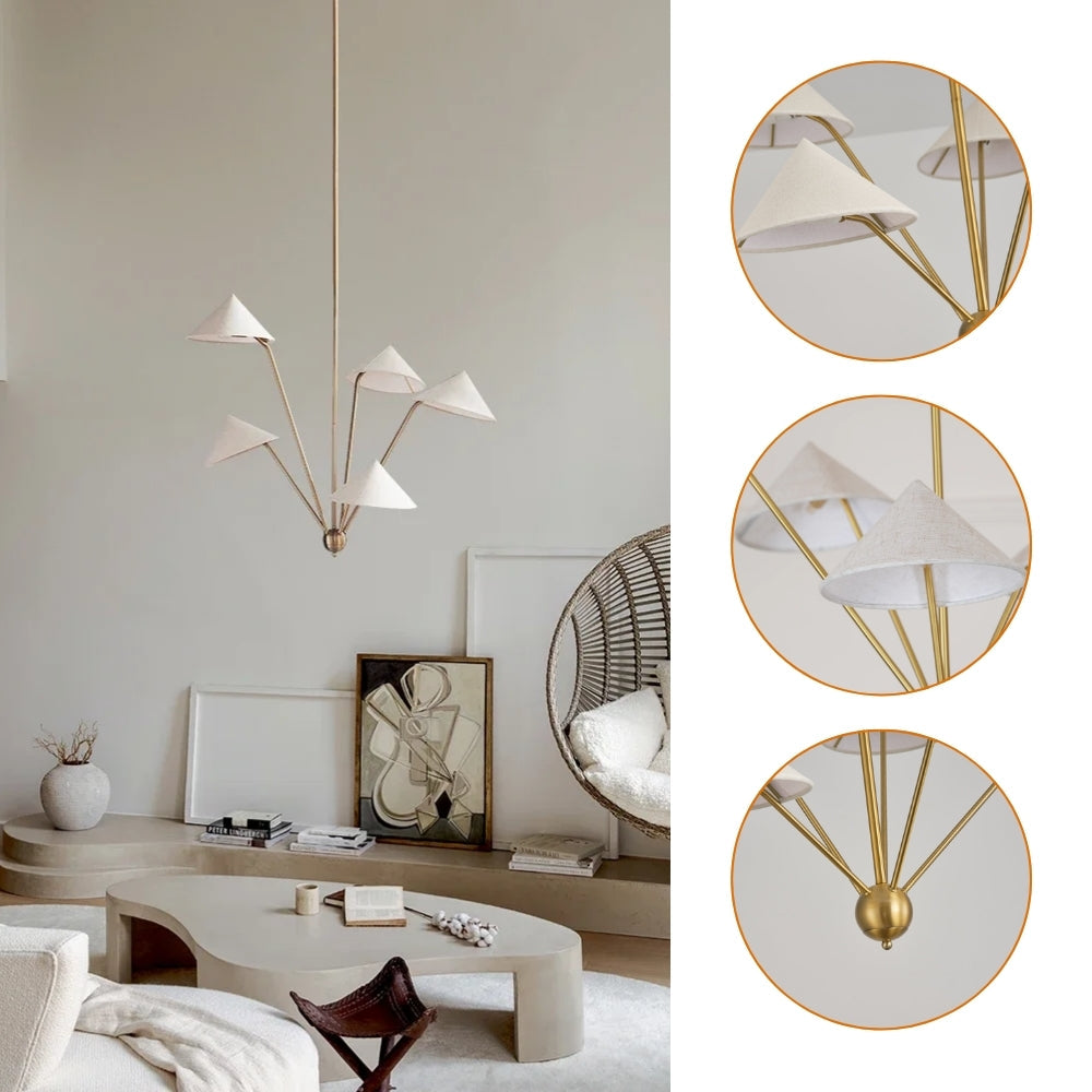 5 Arm Wabi Sabi Cone Fabric Ceiling Light