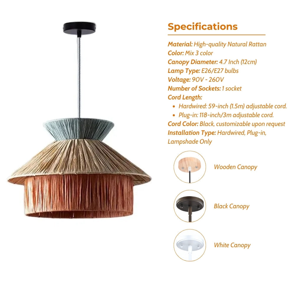 Set 3 Raffia Wabi Sabi Paper Pendant Light