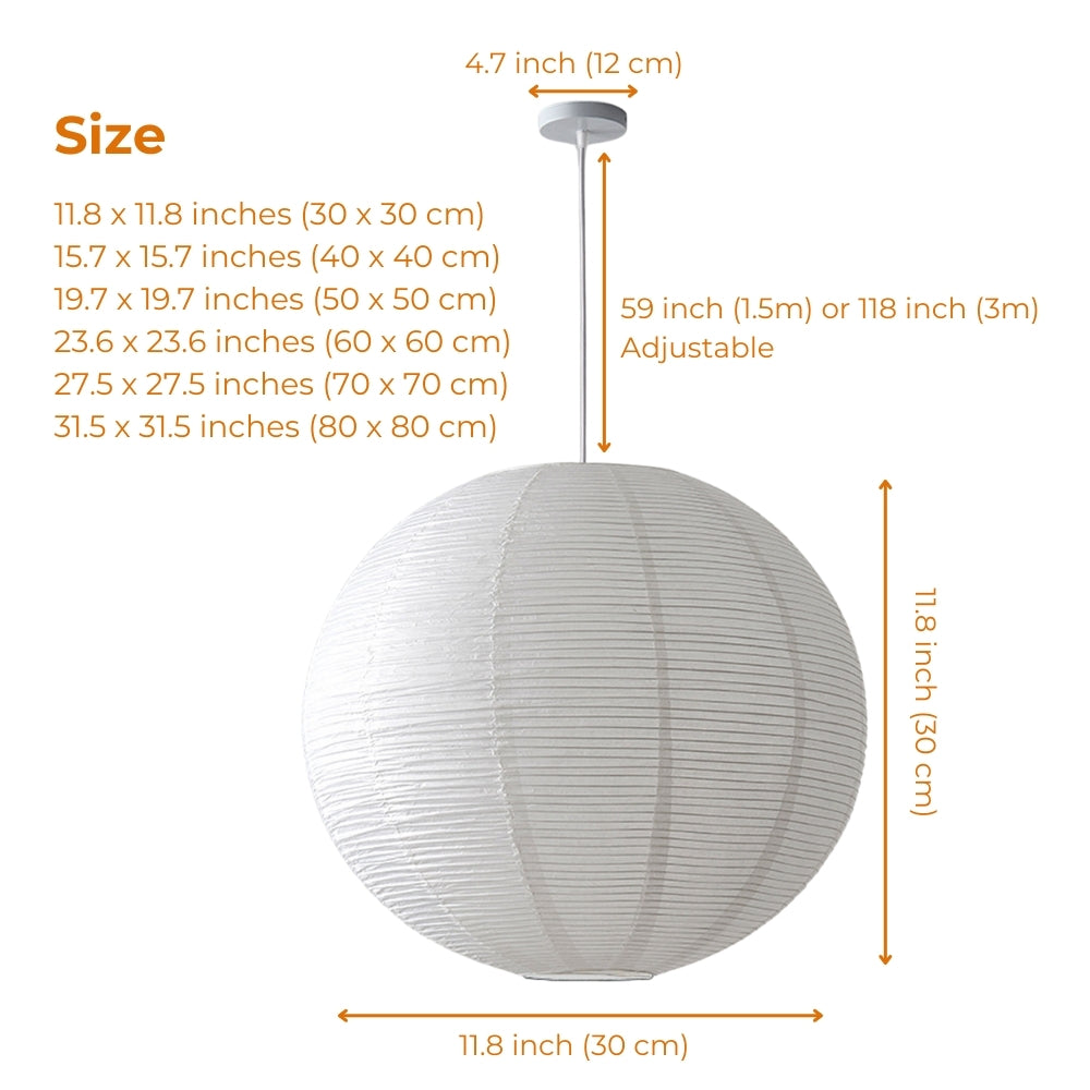Japanese Wabi Sabi Rice Paper Ball Pendant Light