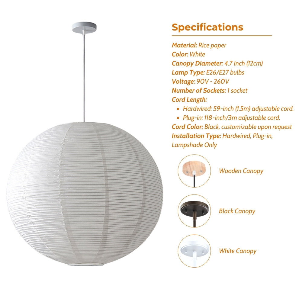 Japanese Wabi Sabi Rice Paper Ball Pendant Light
