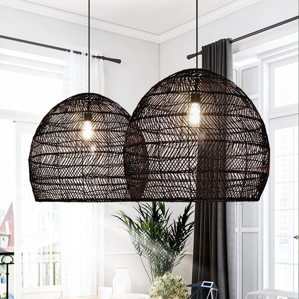 WalmHomie Black Wicker Rattan Pendant Light