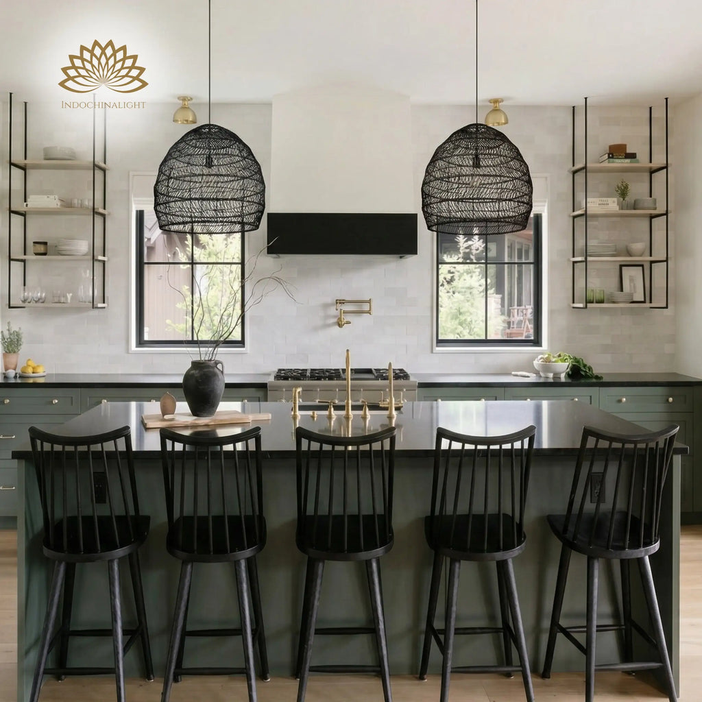 WalmHomie Black Wicker Rattan Pendant Light