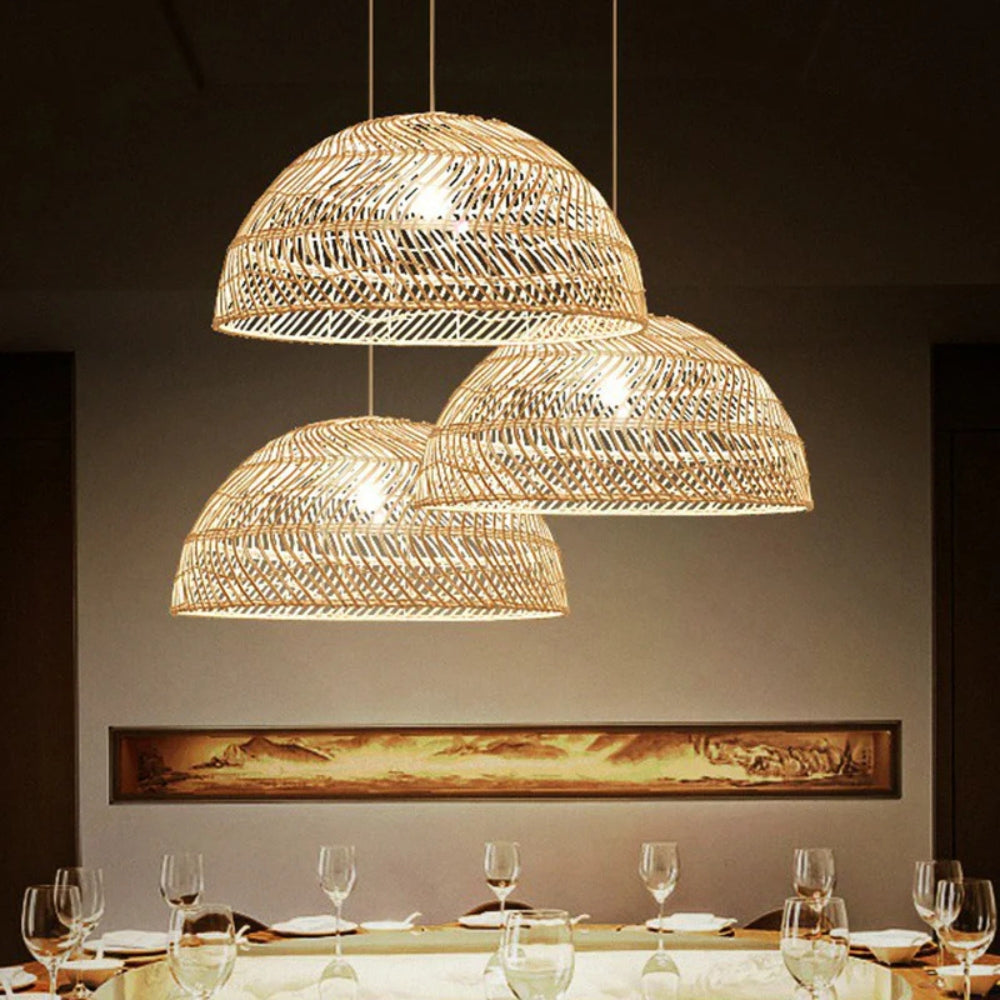 Archer Dome Black Rattan Pendant Light